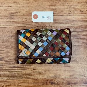 実物撮影 イントレチャート 編み込み メンズ財布 コンパクト財布 新品 未使用 1円 本革