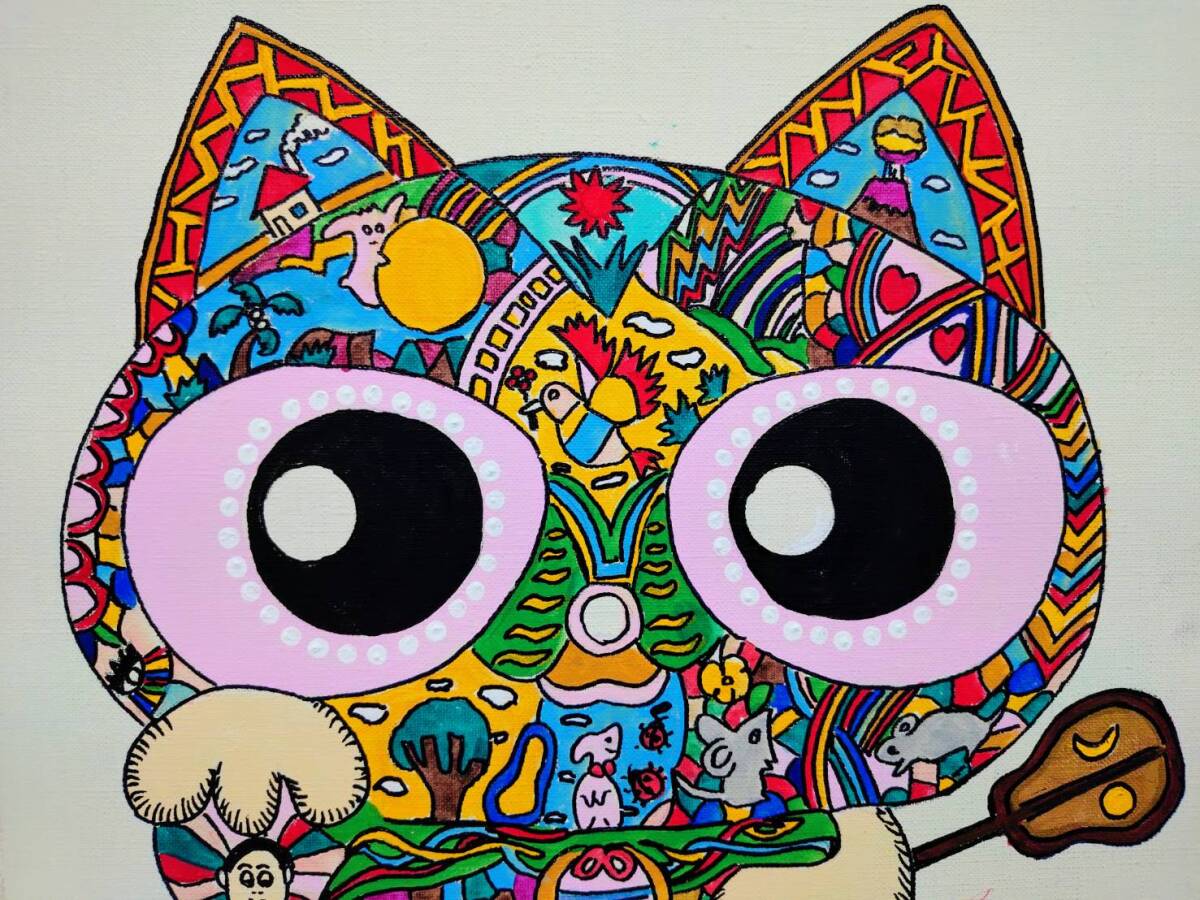 模写 ジミー大西 Cat 招き猫 手描き作品/ 作家/ 作品/表裏サイン 裏