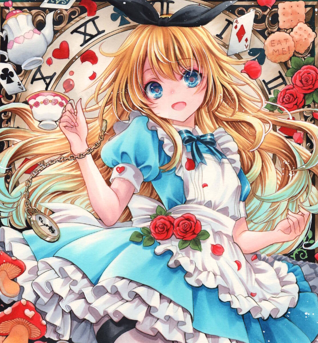 同人手描きイラスト・『不思議の国のアリス』A4サイズ・水彩紙(手描き