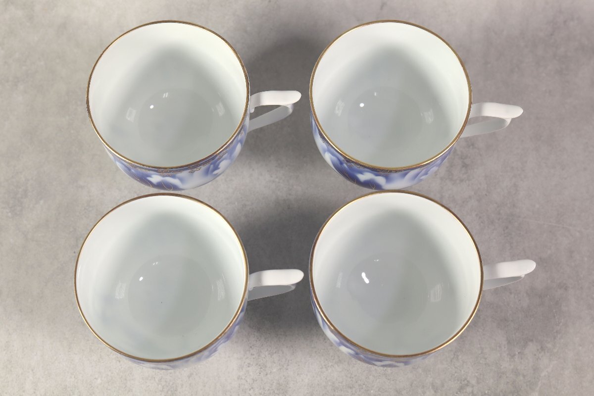 深川製磁 牡丹金ミル ペアコーヒー 碗皿 4客 セット カップ＆ソーサー