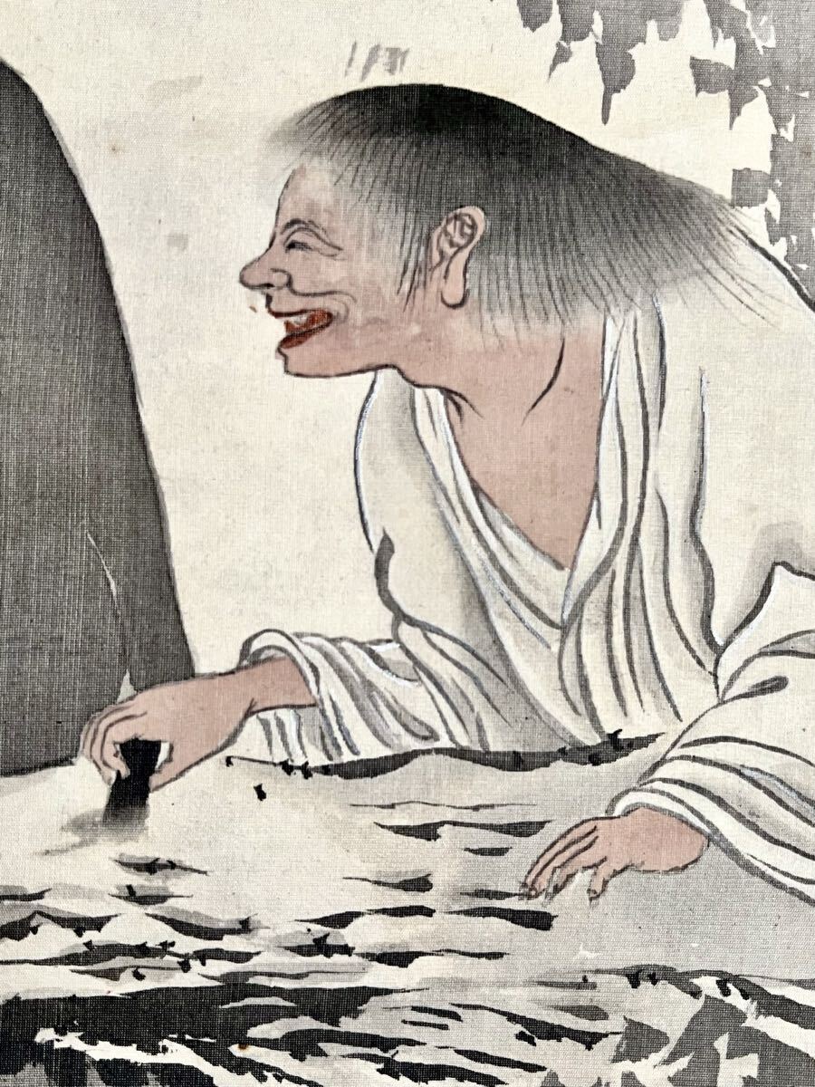 真作】【S8】西田恵泉「寒山拾得図」絹本 肉筆 仏画 仏教美術 中国画