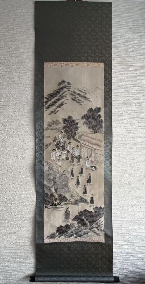 希少！李朝【胸背/ヒュンべ】絹双鶴文刺繍画 額装 図録掲載類似品 古布
