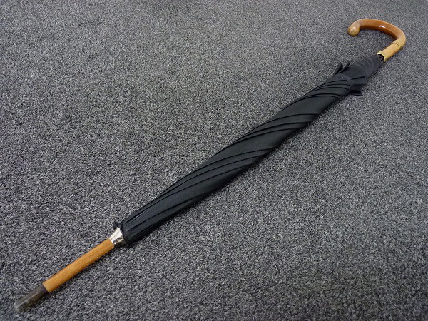 S8087 MARUZEN/丸善 紳士傘 USED美品 黒 真田耳 マラッカ手元1円(男性