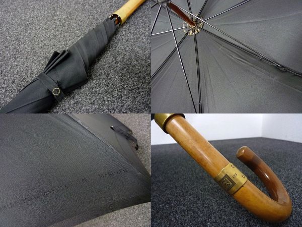 S8087 MARUZEN/丸善 紳士傘 USED美品 黒 真田耳 マラッカ手元1円(男性