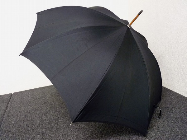 S8087 MARUZEN/丸善 紳士傘 USED美品 黒 真田耳 マラッカ手元1円(男性