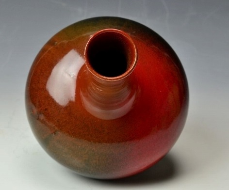 陶芸家瀬戸/美夜之窯加藤元男/長津炎釉花瓶18.2cm/窯変美辰砂(瀬戸