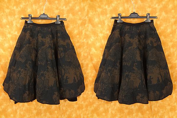 ☆111294【フォクシー/FOXEY】ジャガードフレアースカート38茶黒  