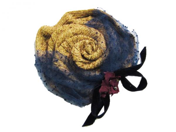 【CA4LA／カシラ】 ベロアリボン チュール使い 麦わら トーク帽