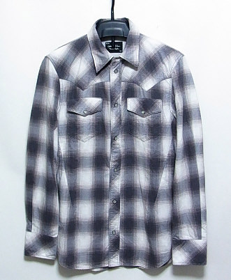 07AW ナンバーナイン オンブレーチェックウエスタンシャツ 灰 2
