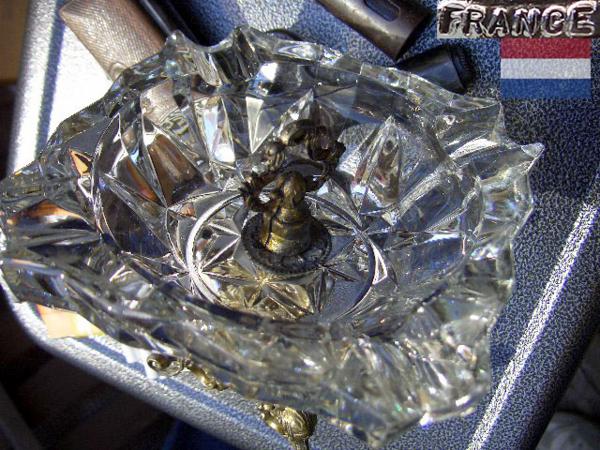 †FRANCE 仏蘭西 極厚多角硝子卍真鍮中世 男前♂アッシュトレイ!