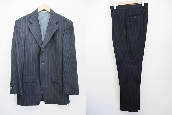 【エルメネジルドゼニア生地使用】 スーツ ストライプ 黒 グレー