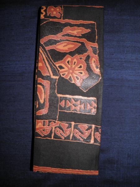 壱 男角帯065本絹西陣織角帯К黒地に海老茶古代コプト文様　新品