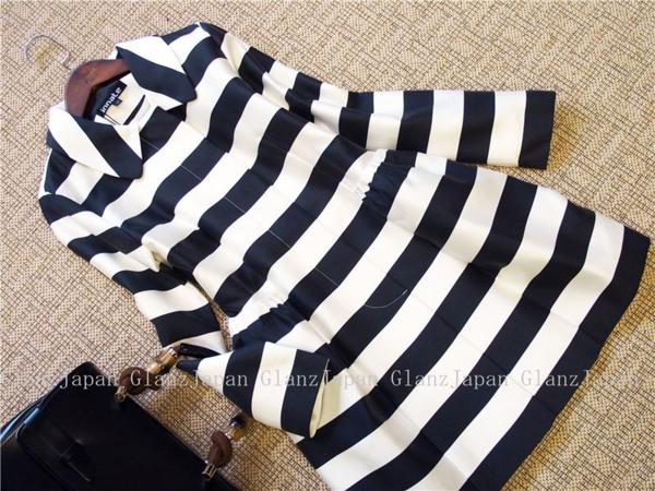 CM15*白×黒系*7~9号*春にも最適ボーダー柄ふんわりコート*春物