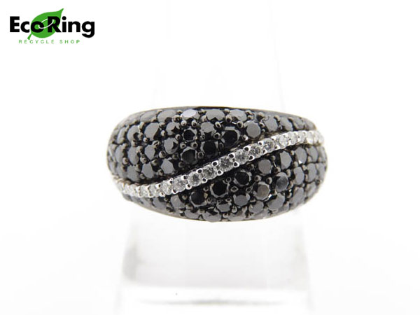 1円 美品 ブラックダイヤ×ダイヤ K18WG リング HF794