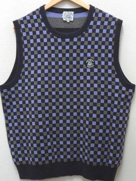 シナコバ チェック ボーダー カシミヤ ニット ベストLL紫 船長