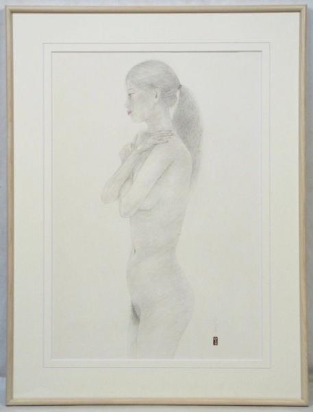 畠中光亨　「裸婦」　額装１０号大　珍しいヌード立像　逸品です