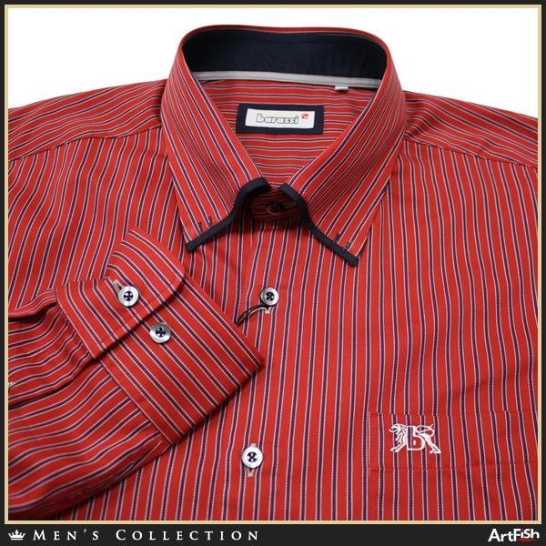 barassi【伊】14-15年秋冬 赤ｘ紫紺 b刺繍BDシャツb382*s46新品