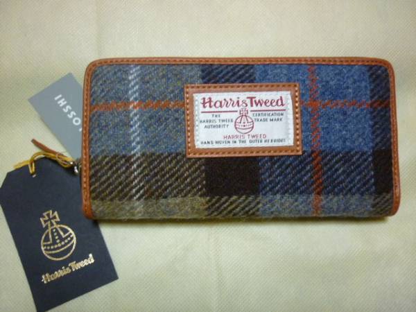 しまむら　ハリスツイード　長財布　ラウンドファスナー　青系