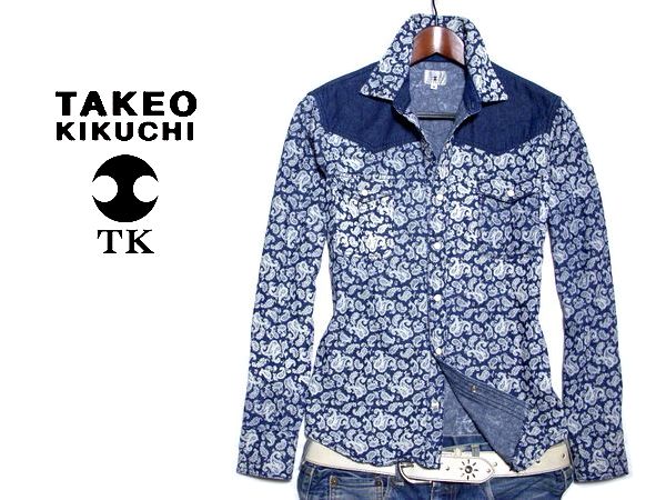 ■タケオキクチ■インディゴ ウェスタンシャツ ペーズリー M＜TK