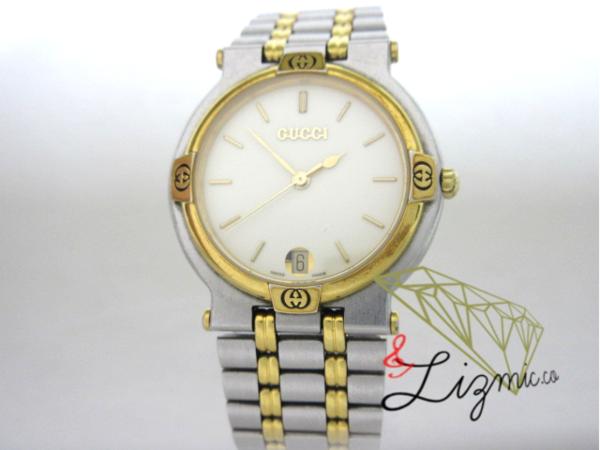 1円~!グッチ レディースウォッチ 9000M コンビ 白文字盤 美品