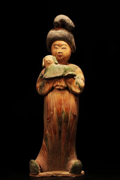 故宮保管委員会 唐三彩 土陶 副葬 仕女俑 彩色釉 48cm M1619