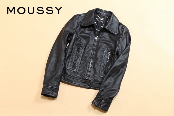 ☆MOUSSY/マウジー ラムレザー ジップ ジャケット 1 黒