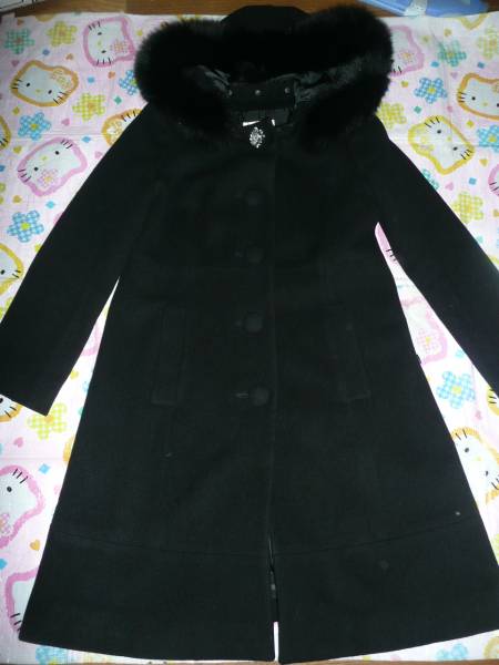 デビュドフィオレ★アンゴラ混フード付コート　黒