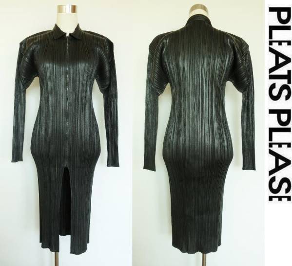 ★美品 PLEATS PLEASE プリーツプリーズ Zip-up ロングJK 黒 4★