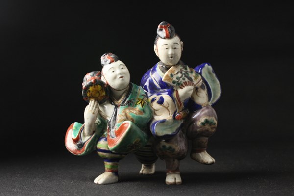 TB526九谷 色絵人形 舞 囃子◇時代/磁器人形/日本人形/人物/置物