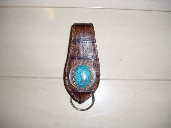即決USED☆アルズニ☆キーホルダー☆ターコイズ☆ワニ革ALZUNI