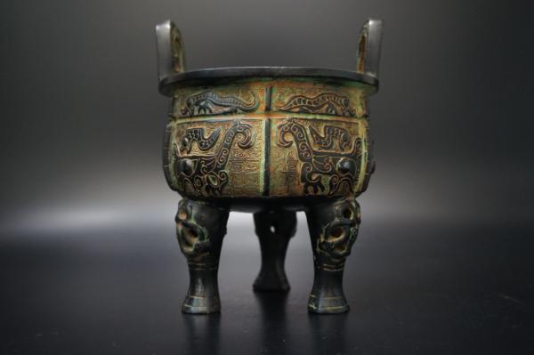 ☆NA☆青銅製 三足 円鼎/H17cm/銅器 香炉 四鼎 中国美術 金属工芸