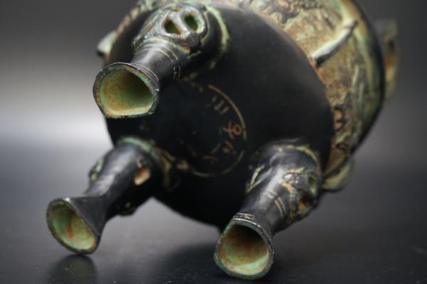 ☆NA☆青銅製 三足 円鼎/H17cm/銅器 香炉 四鼎 中国美術 金属工芸