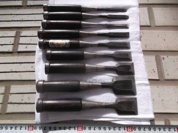 職人用　プロ使用　黒檀/縞黒檀柄　のみ　ノミ　鑿　9本