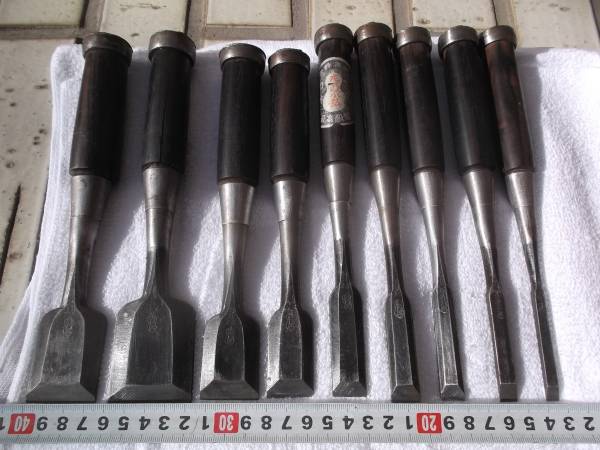 職人用　プロ使用　黒檀/縞黒檀柄　のみ　ノミ　鑿　9本