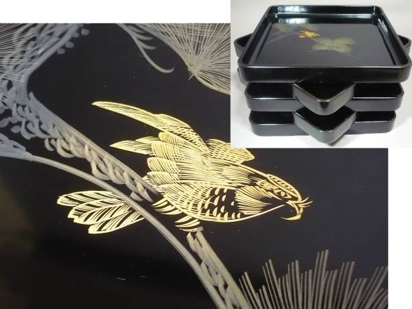 茶道具 : 平安象彦 蛤形 木製黒塗 源氏雲 銘々皿5客 5客セット - 2026