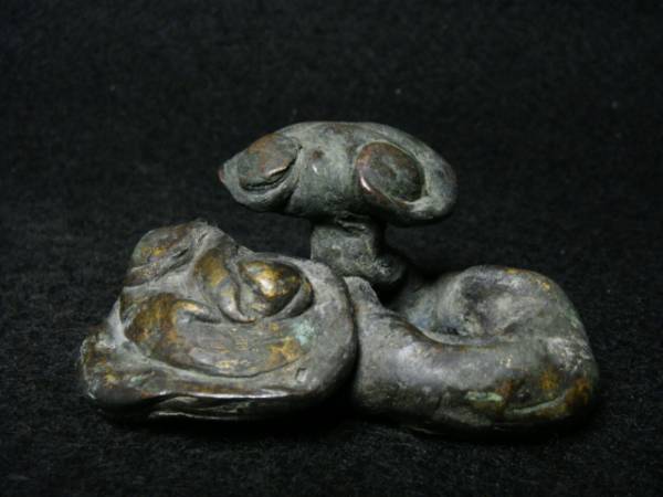 蔵出し/古い筆架 霊芝形筆床 筆置き 古銅 レイシ 在銘有