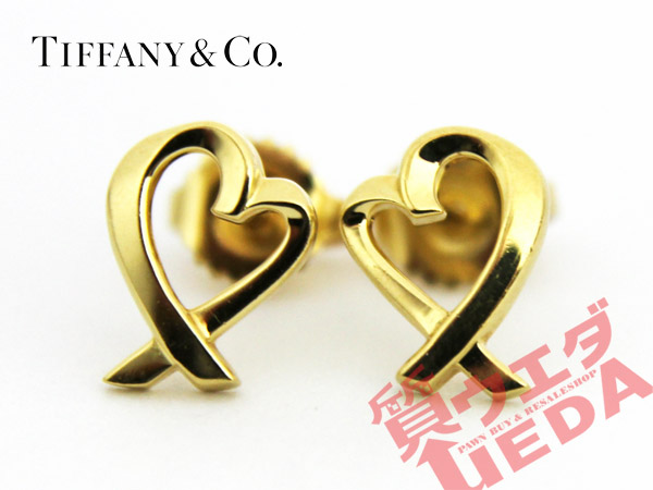 1円 美品 TIFFANY ティファニー ラビングハート ピアス K18 750