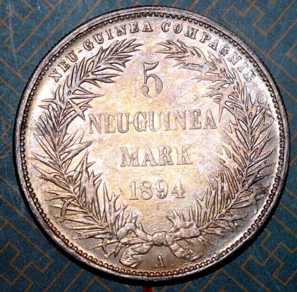 ドイツ ギニア 1894年 5マルク 銀貨