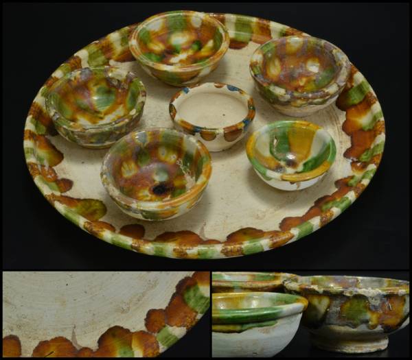 【諺】中国美術　唐三彩　皿　盃六客　古玩　CBTN