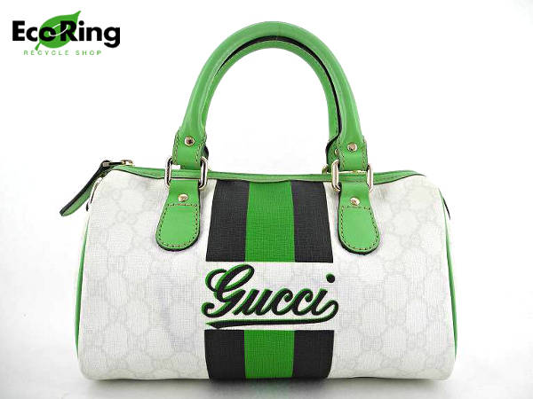 1円 グッチ ウェビング 白×黒×緑 ミニボストンバッグ BN145