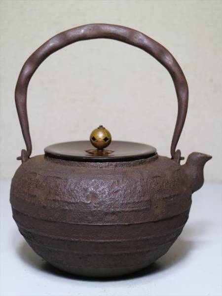 ⑦◆提手枝豆型 輪線丸形鉄瓶◆煎茶道具