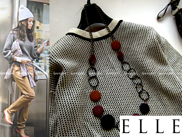 ■ELLEエル■黒白40バルキーニット新品/very滝沢眞規子11号L12