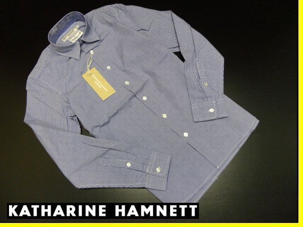 定1.6万★新品 キャサリンハムネット デザイン長袖シャツ紺白M