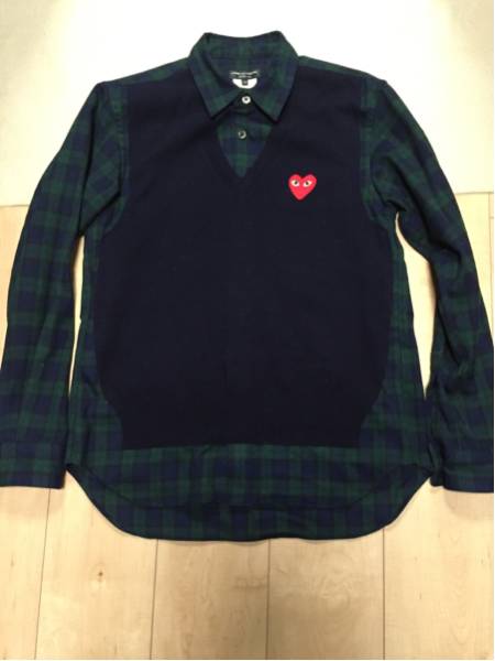 ギャルソンプリュス×PLAYコラボ ネルシャツ チェック×ネイビー