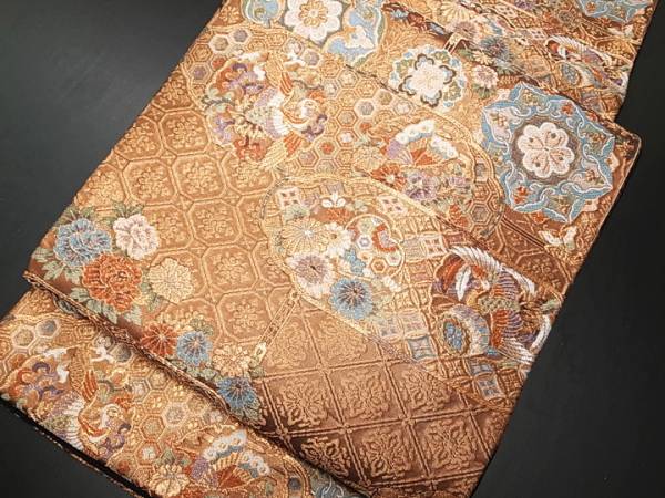 ★naana５６５６★w073 典雅金引き箔更紗文様格天井袋帯