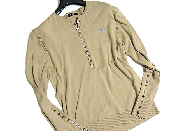 美品 バーバリーブラックレーベル ヘンリーネックニット 薄茶 2