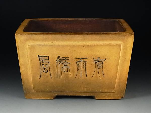 中国古鉢★白泥花鳥図長方　★　宜興紫砂　盆栽鉢