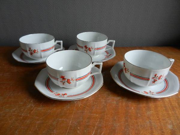 ベルギー アンティーク オレンジの花模様のC&S 4客セット