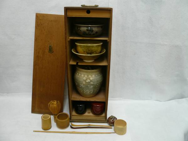 茶道具 桐 短冊箱 茶箱揃 茶箱 十点セット 茶道具一式 持ち運び 野点