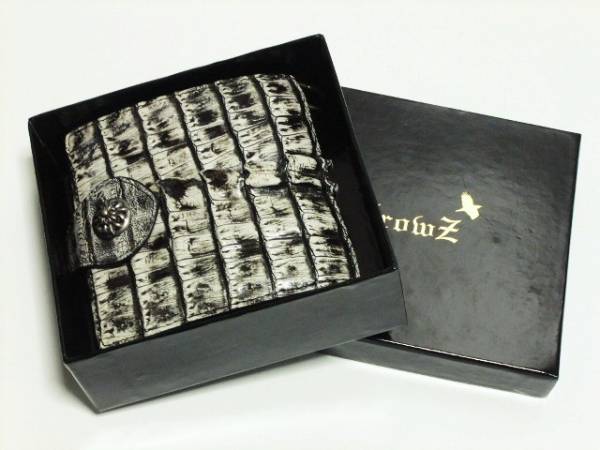 千円～高級 Crowz クロコダイルカイマン 二つ折財布 チェーン付2